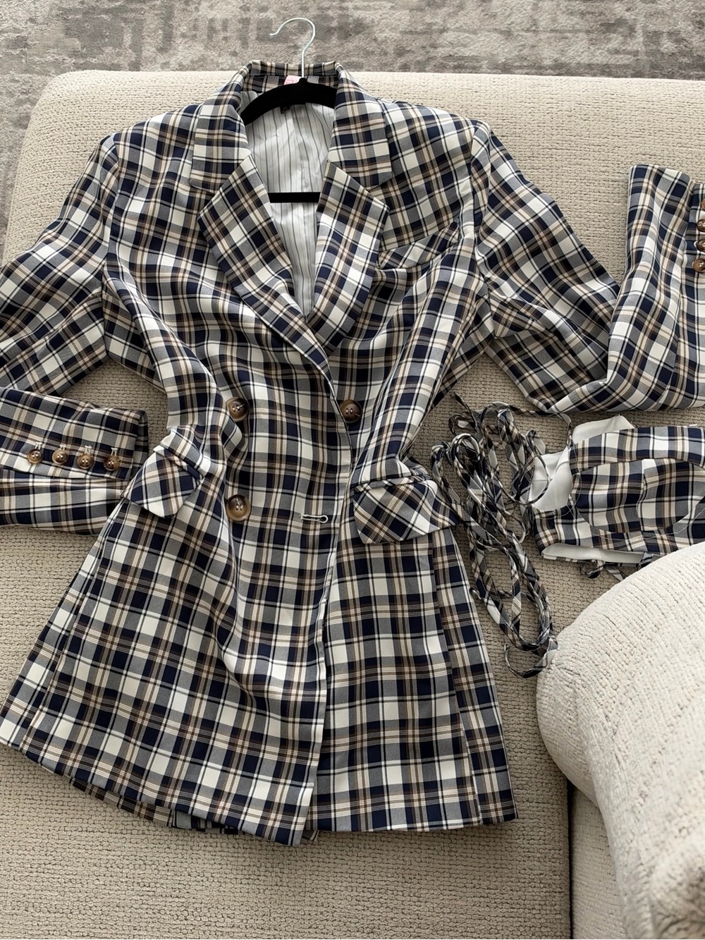 Crop Top and Blazer Set - Navy/White